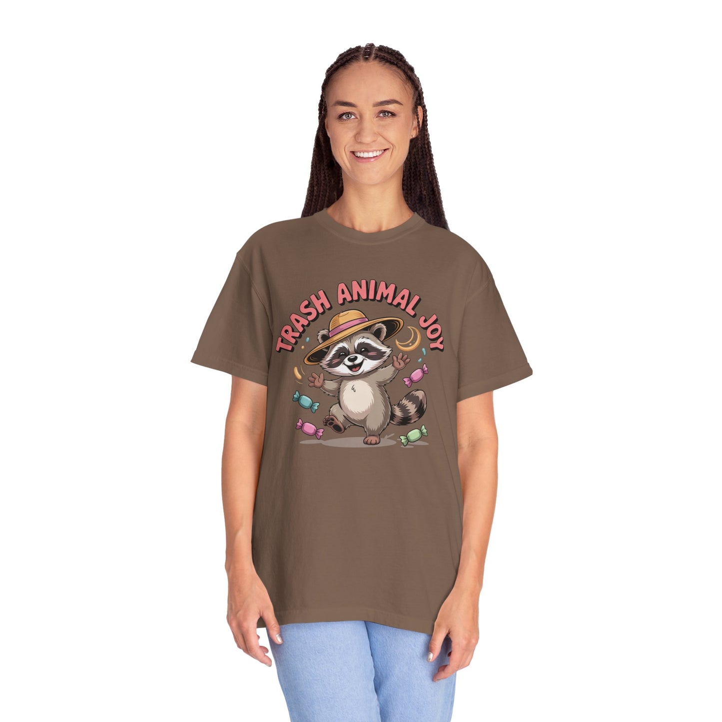 Trash Animal Joy Raccoon T-Shirt — Cute Candy-Loving Graphic Tee