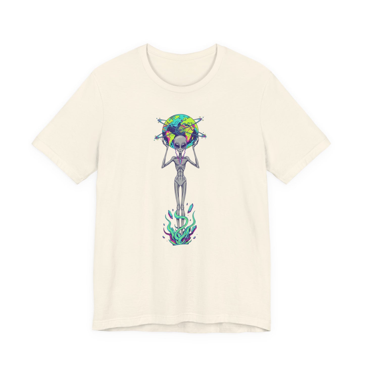 Alien Holding Earth Graphic Tee — Cosmic Sci‑Fi Alien Shirt