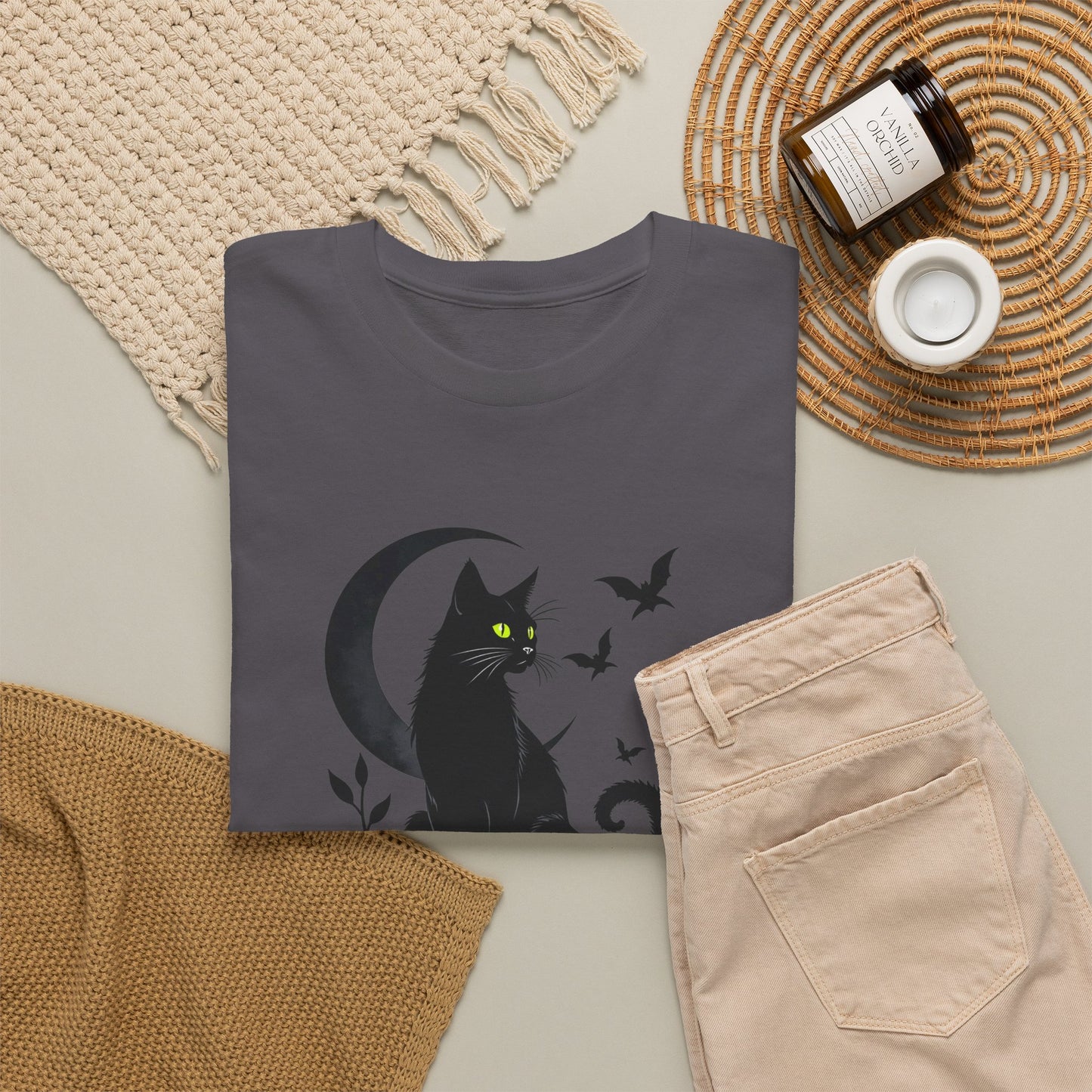 Black Cat Moon T‑Shirt — Gothic Cat Silhouette Tee
