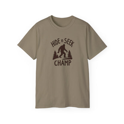Hide n Seek Champ T-Shirt — Funny Bigfoot Sasquatch Tee