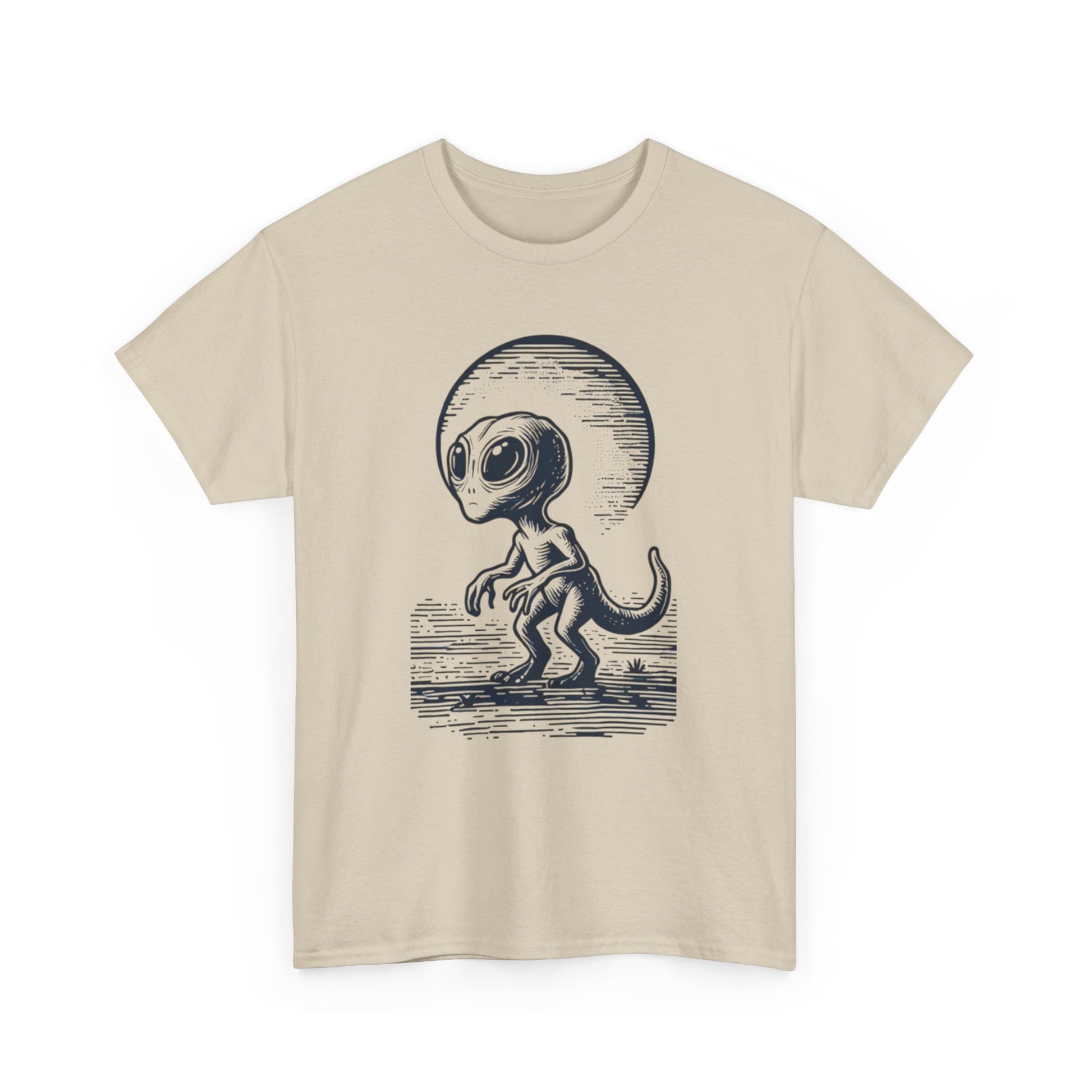 Dinosaur Hybrid, Graphic Unisex Heavy Cotton Tee | UFO Lover T-Shirt | Space-Themed Apparel - Psychonaut Swag