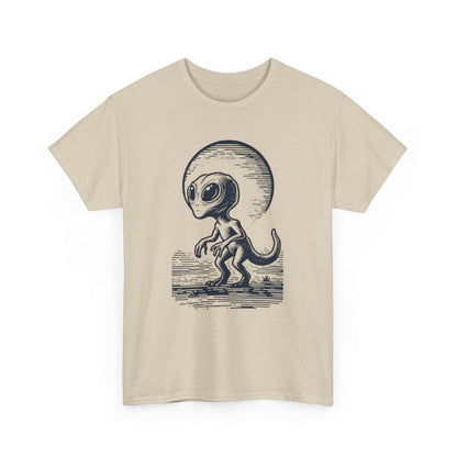 Dinosaur Hybrid, Graphic Unisex Heavy Cotton Tee | UFO Lover T-Shirt | Space-Themed Apparel - Psychonaut Swag