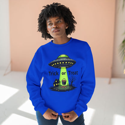 Halloween UFO Sweatshirt - "Trick or Treat" Alien Abduction Crewneck