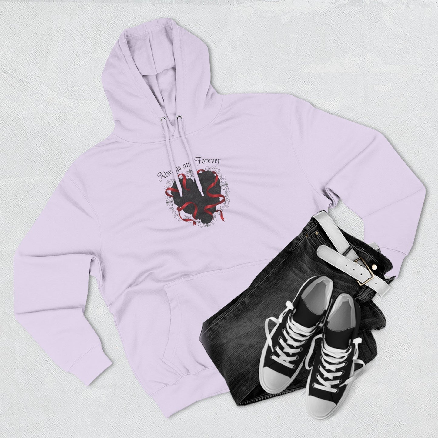 Rose Heart Hoodie — "Always and Forever" Gothic Floral Fleece Pullover