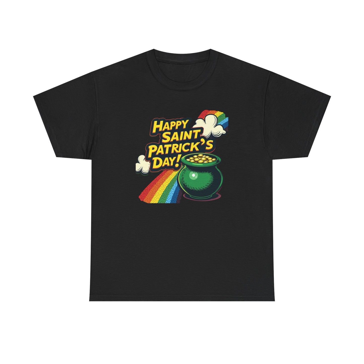 Saint Patrick's Day Tee — "Happy Saint Patrick's Day!" Pot of Gold Rainbow T-Shirt