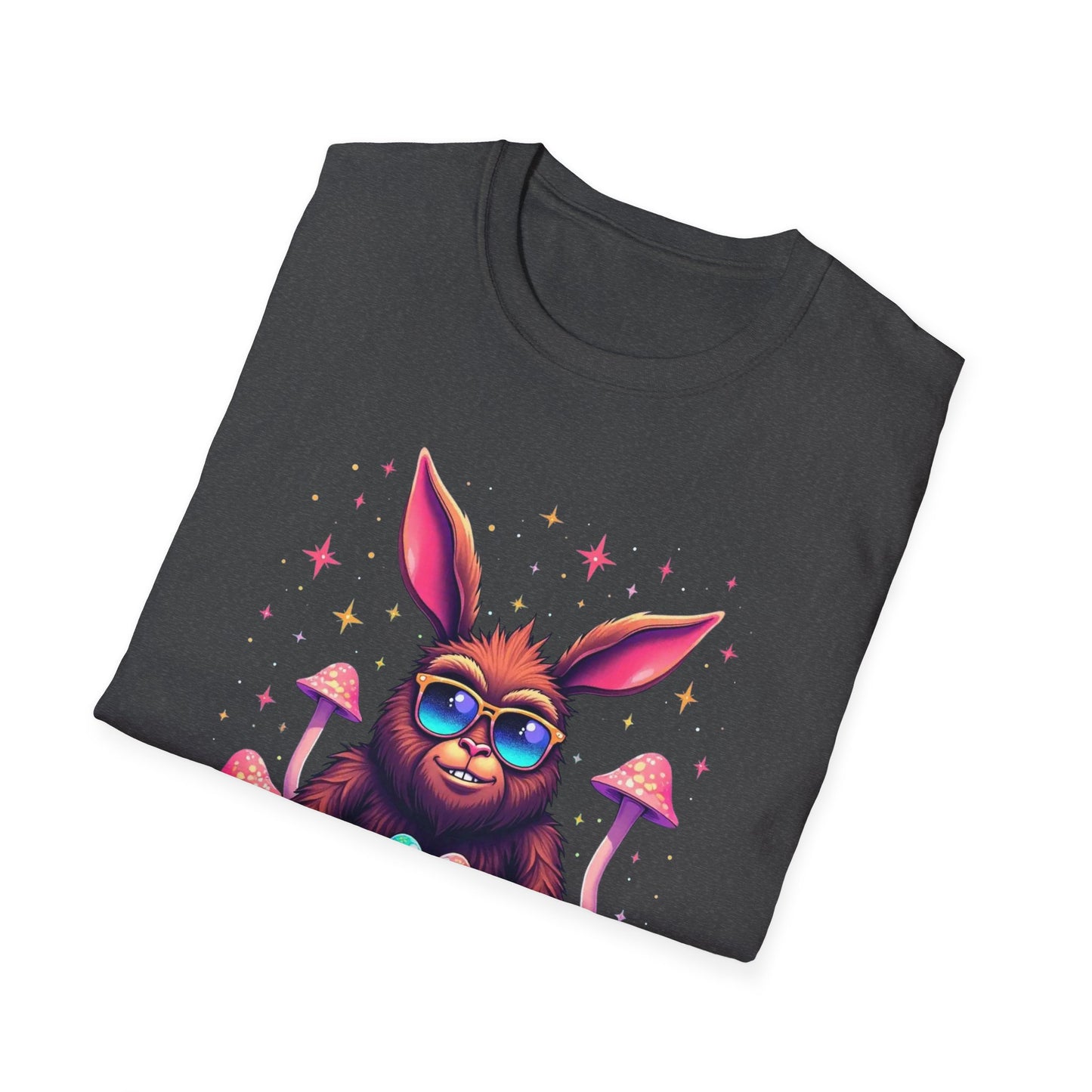 Easter Bunny Sasquatch T-Shirt — Colorful Psychedelic Bunny with Egg Basket
