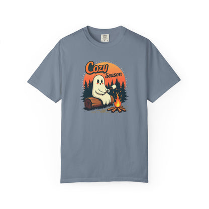 Cozy Season Ghost Tee — Campfire Autumn Graphic T-Shirt