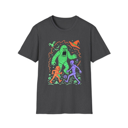 Sasquatch gets angry when out of candy Halloween T‑Shirt — Neon Green Creature Trick‑Or‑Treat Tee