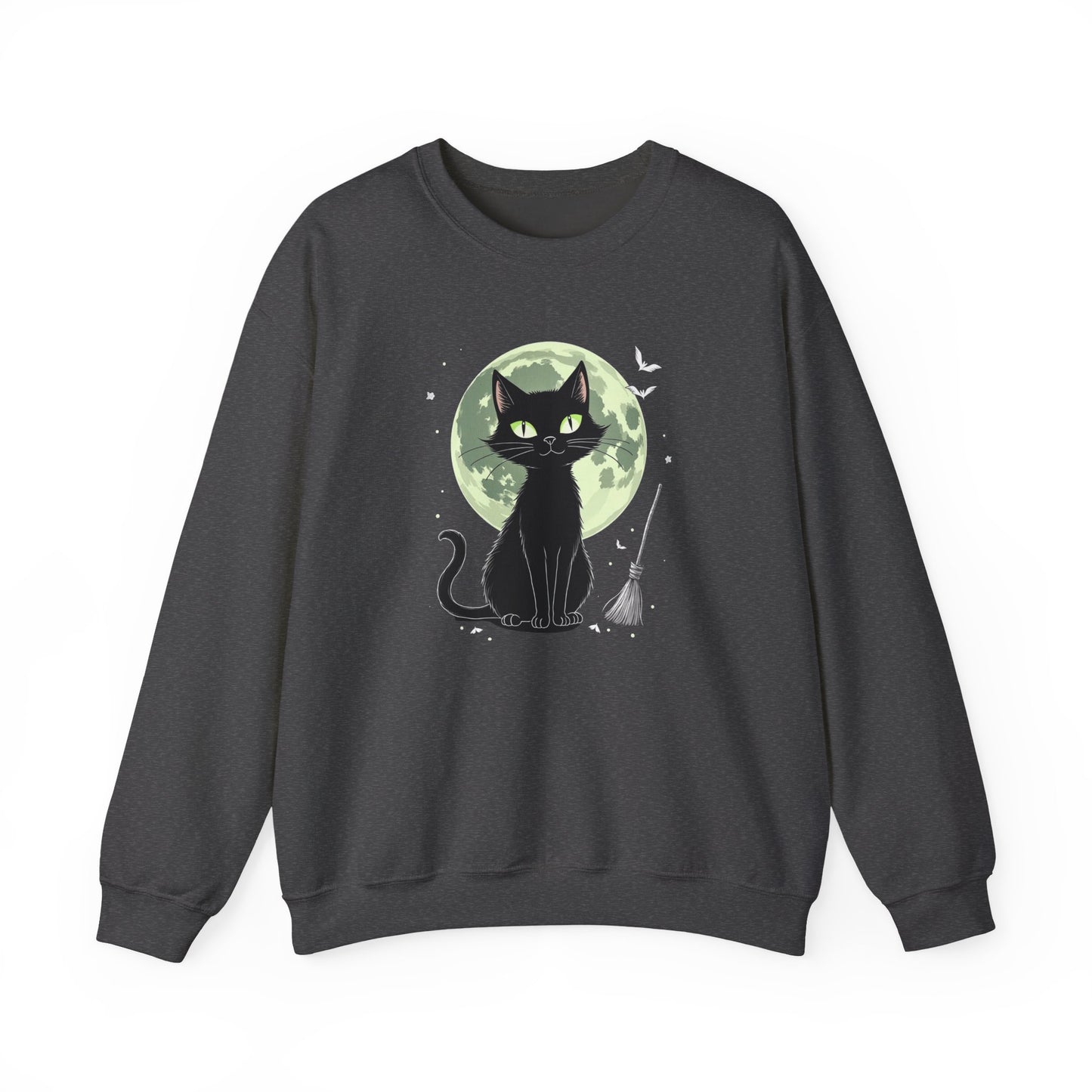 Black Cat Moon Crewneck Sweatshirt — Cute Witchy Cat Graphic