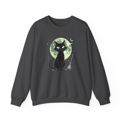 Black Cat Moon Crewneck Sweatshirt — Cute Witchy Cat Graphic