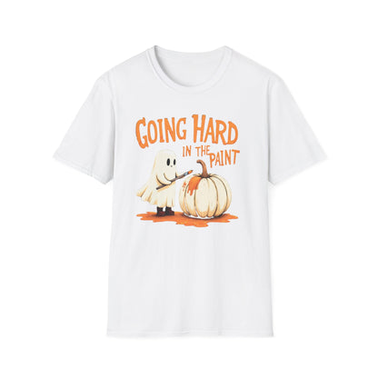 Halloween Ghost painting, T-Shirt, Fun Halloween Shirt, Unisex Softstyle Tee, Autumn Apparel, Pumpkin Design Tee