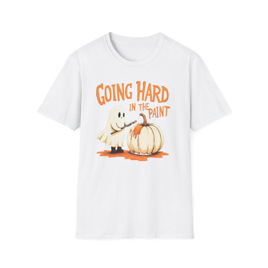 Halloween Ghost painting, T-Shirt, Fun Halloween Shirt, Unisex Softstyle Tee, Autumn Apparel, Pumpkin Design Tee