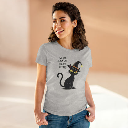 Black Cat Energy Tee — Cute Witchy Women's T-Shirt ("I've Got Black Cat Energy — Pet Me")