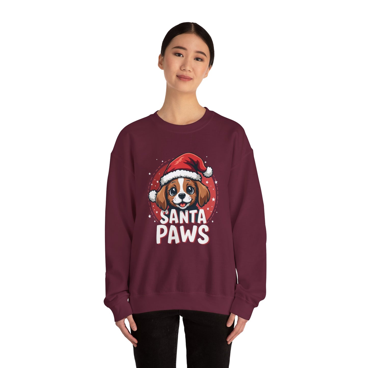 Christmas Dog Sweatshirt — "Santa Paws" Cute Puppy Holiday Crewneck