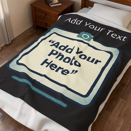 Custom Photo Velveteen Plush Blanket — Personalized Image & Text Gift for Birthdays, Holidays, Graduations