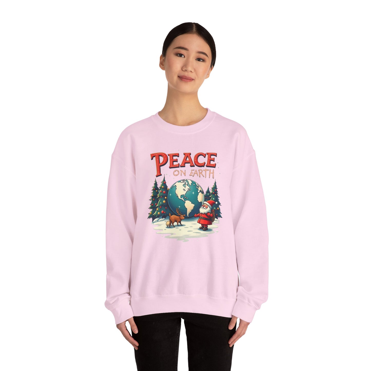 Peace on Earth Sweatshirt — Vintage Santa & Globe Christmas Crewneck