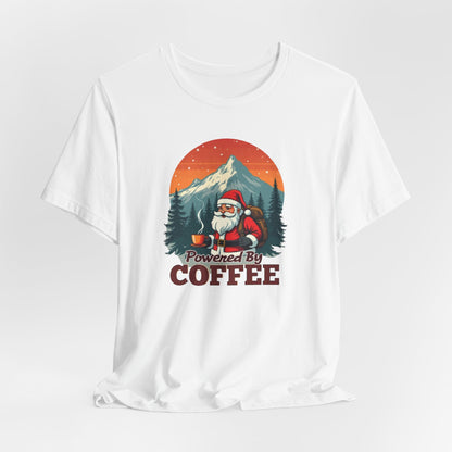 Coffee-Powered Santa T-Shirt — "Powered by Coffee" Holiday Tee