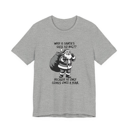 Funny Christmas T-Shirt — "Why Is Santa’s Sack So Big?" Holiday Graphic Tee