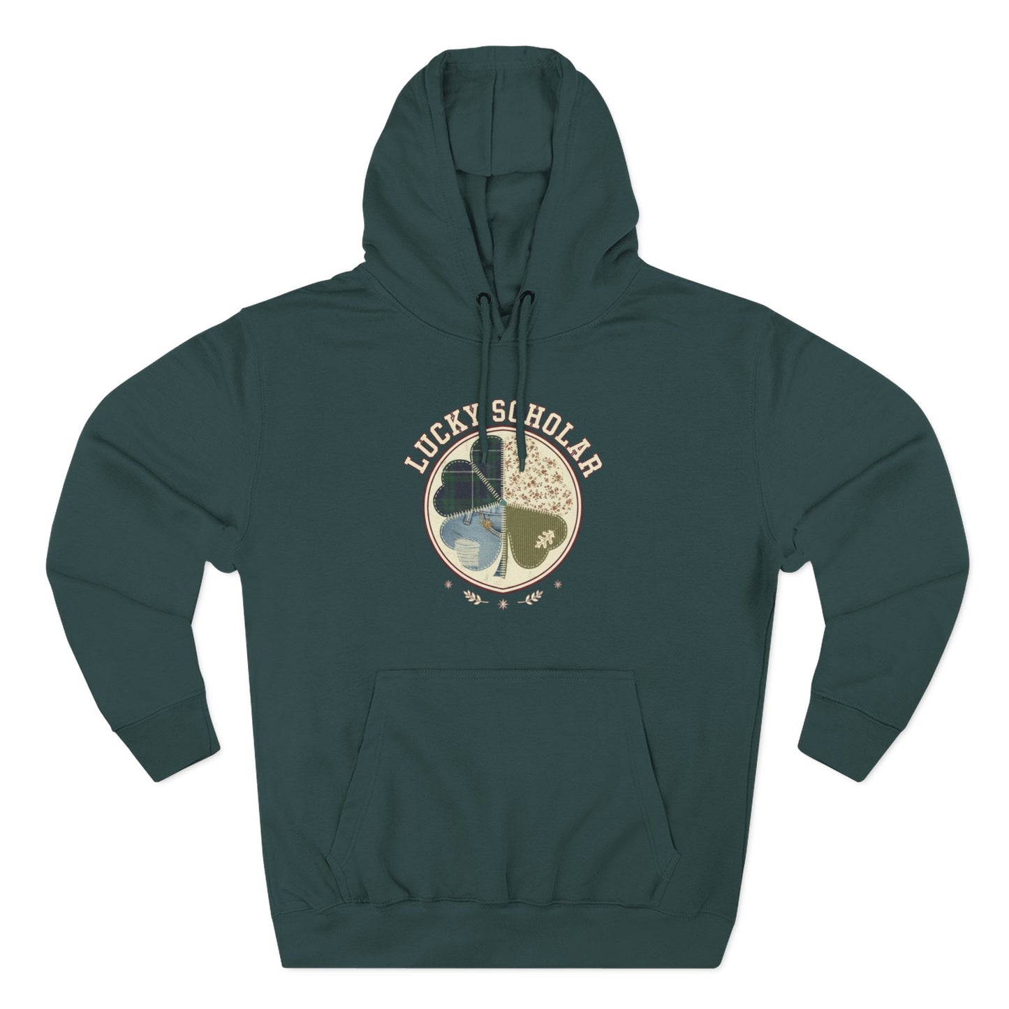 Lucky Scholar Clover, Three-Panel Fleece Hoodie