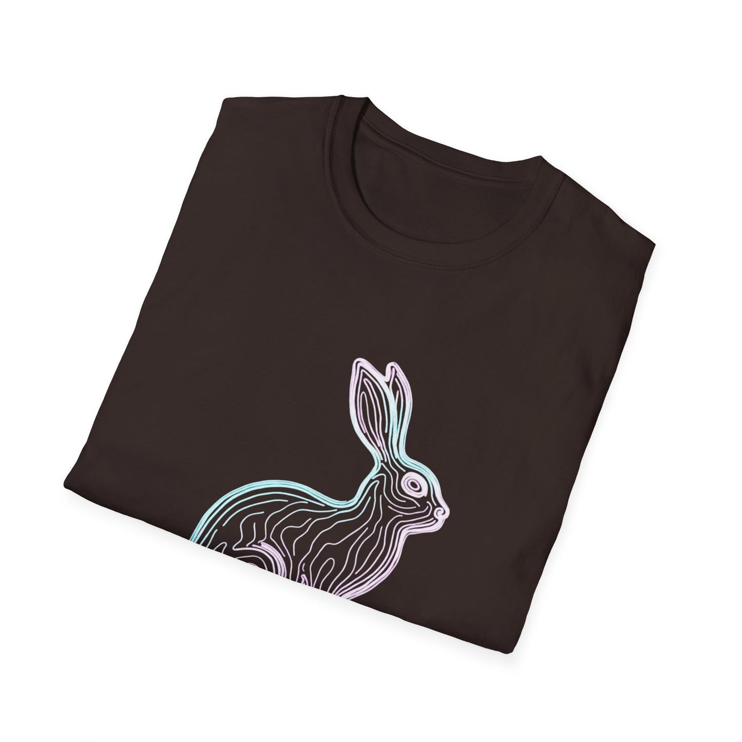 Neon Line Art Hare T-Shirt — Pastel Rabbit Graphic Tee