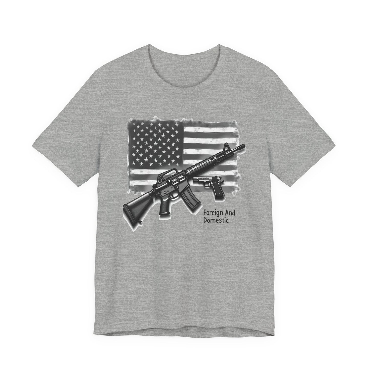 Patriotic 2nd Amendment Tee – “Foreign and Domestic” American Flag T-Shirt