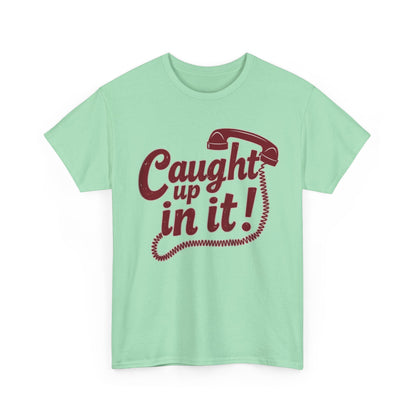 Caught Up in It, Phone chord, Unisex Heavy Cotton Tee, Vintage Phone Graphic T-Shirt, Casual Daily Wear, Fun Gift for Friends, Trendy White Tee - Psychonaut Swag