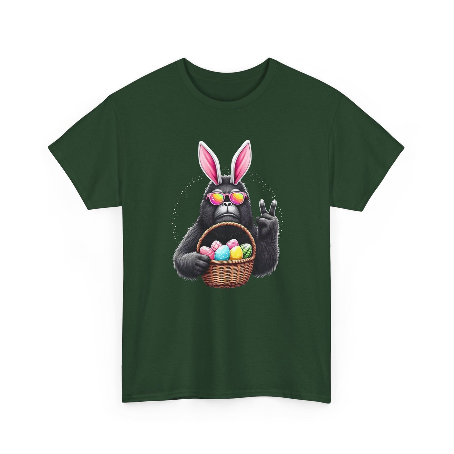 Easter Sasquatch Peace Sign T-Shirt — Cool Black Bunny with Egg Basket