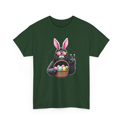 Easter Sasquatch Peace Sign T-Shirt — Cool Black Bunny with Egg Basket
