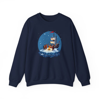 Viking Longship Bonfire, Christmas sweatshirt, Crewneck Sweatshirt