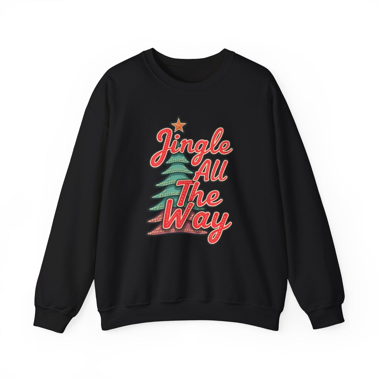 Christmas Sweatshirt — "Jingle All The Way" Retro Tree Holiday Crewneck