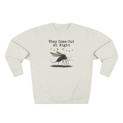 Mosquito, They come out at night, Cozy Nighttime Crewneck Sweatshirt, perfect for casual wear, gift for nature lovers, cozy evenings, Halloween, spooky season, graphic [...] - Psychonaut Swag