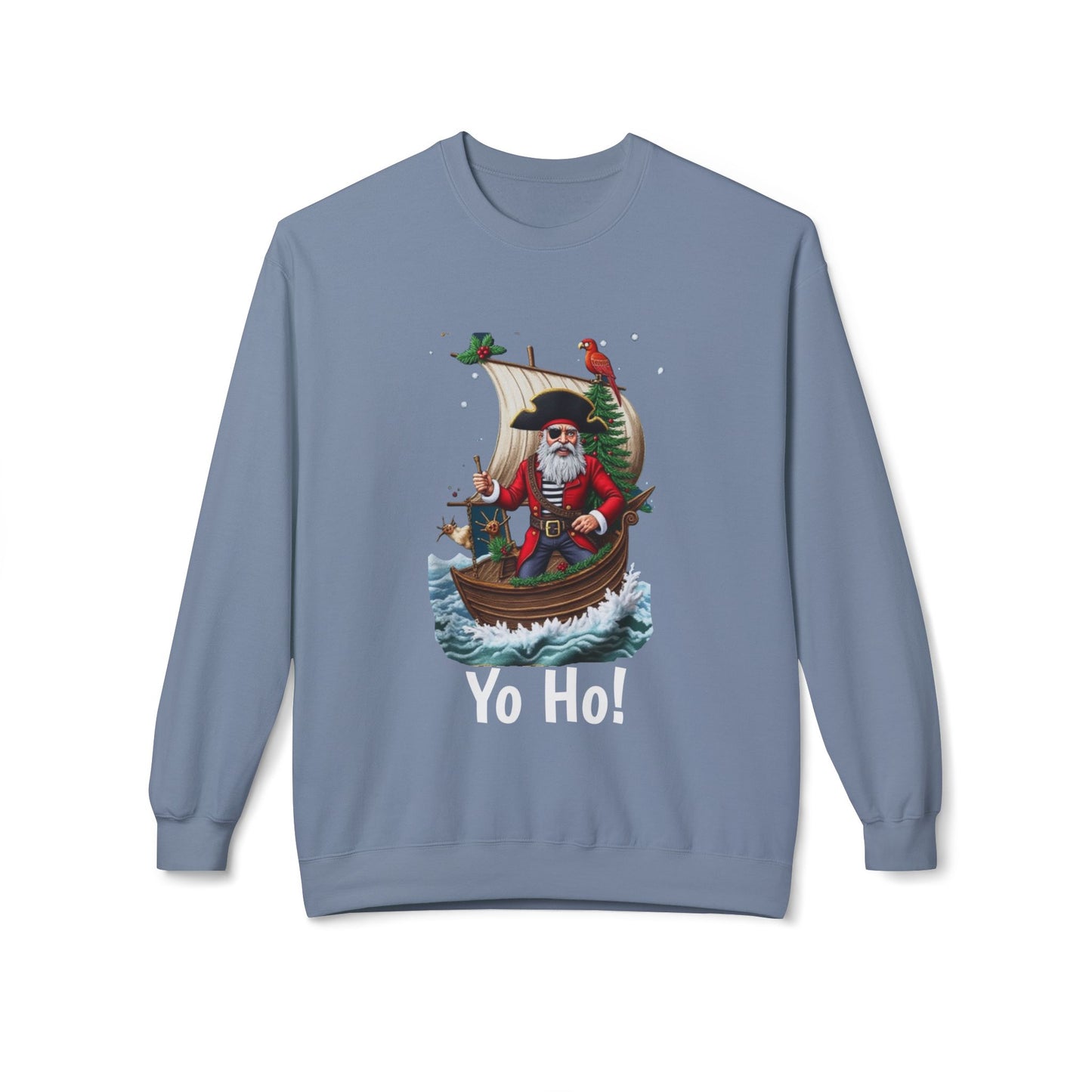 Santa Pirate, Yo Ho, Crewneck Sweatshirt — Nautical Christmas Holiday Sweater