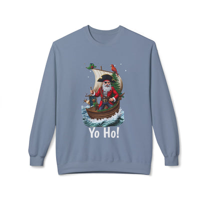 Santa Pirate, Yo Ho, Crewneck Sweatshirt — Nautical Christmas Holiday Sweater