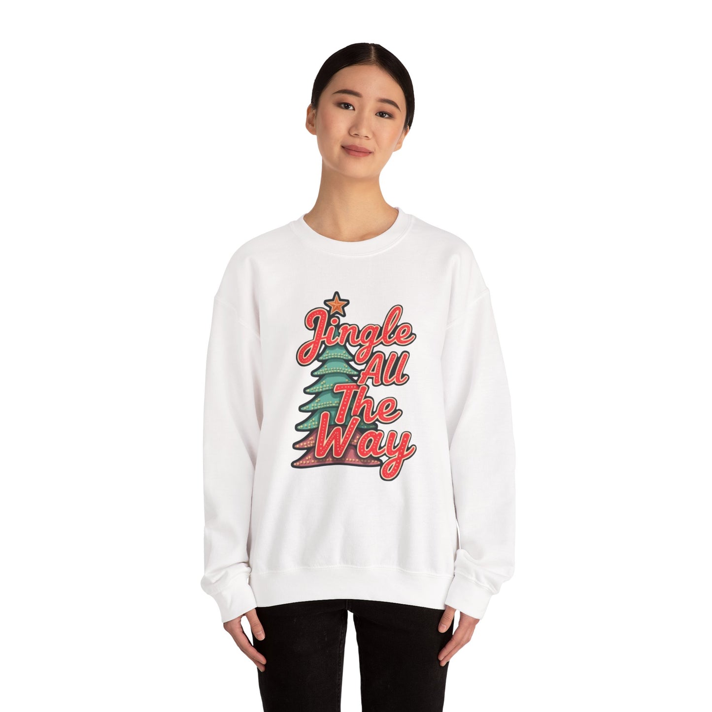 Christmas Sweatshirt — "Jingle All The Way" Retro Tree Holiday Crewneck
