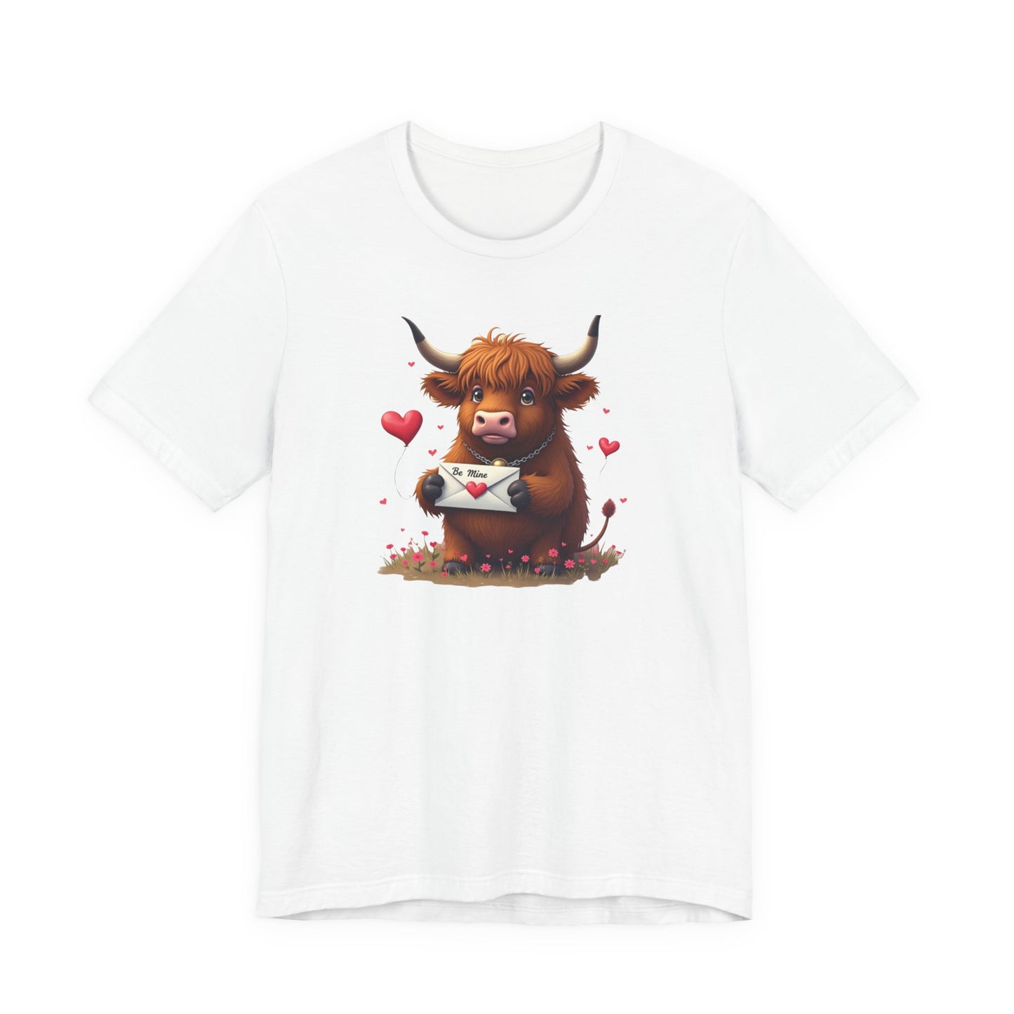 Valentine Highland Cow Tee — Cute Love Letter Bull Shirt