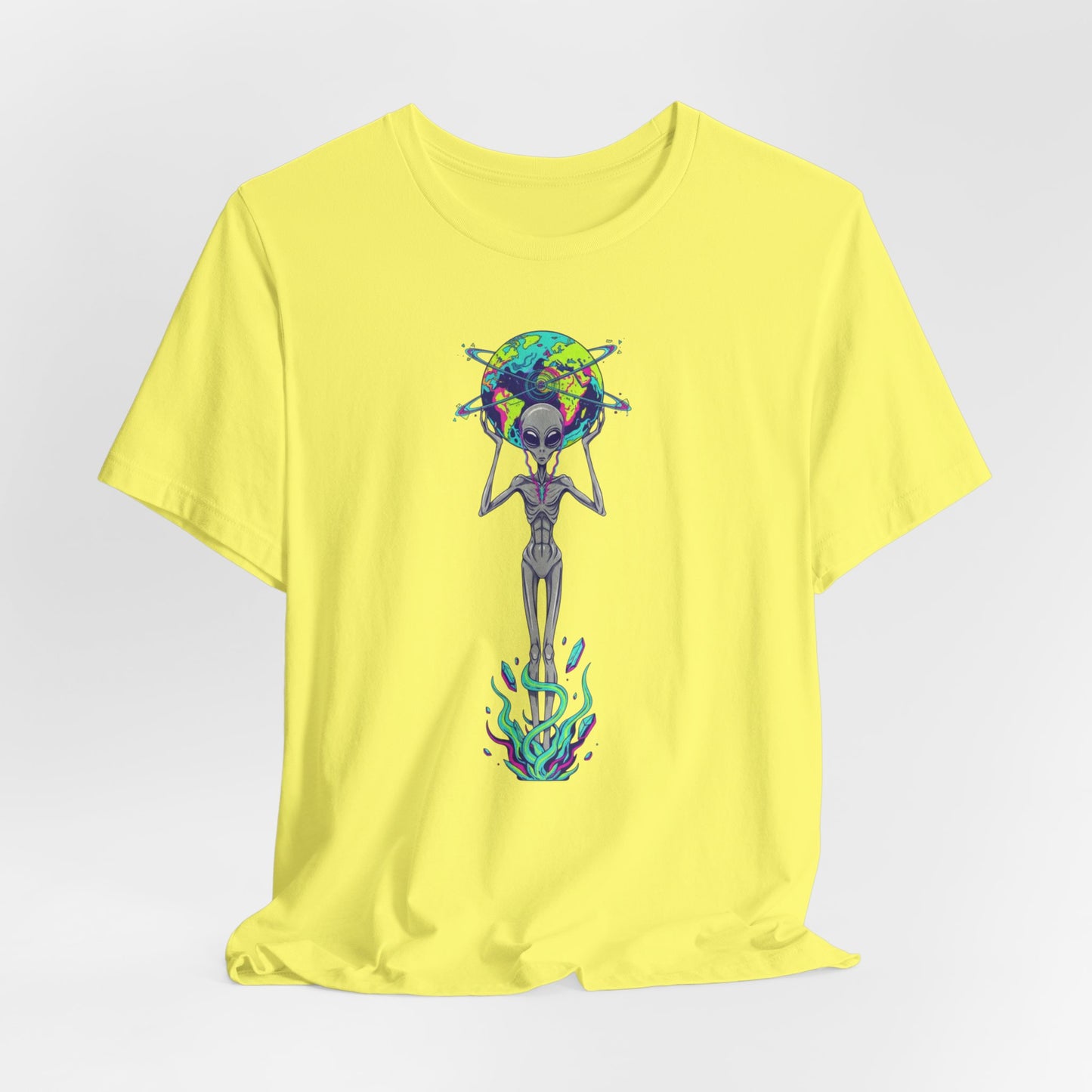 Alien Holding Earth Graphic Tee — Cosmic Sci‑Fi Alien Shirt