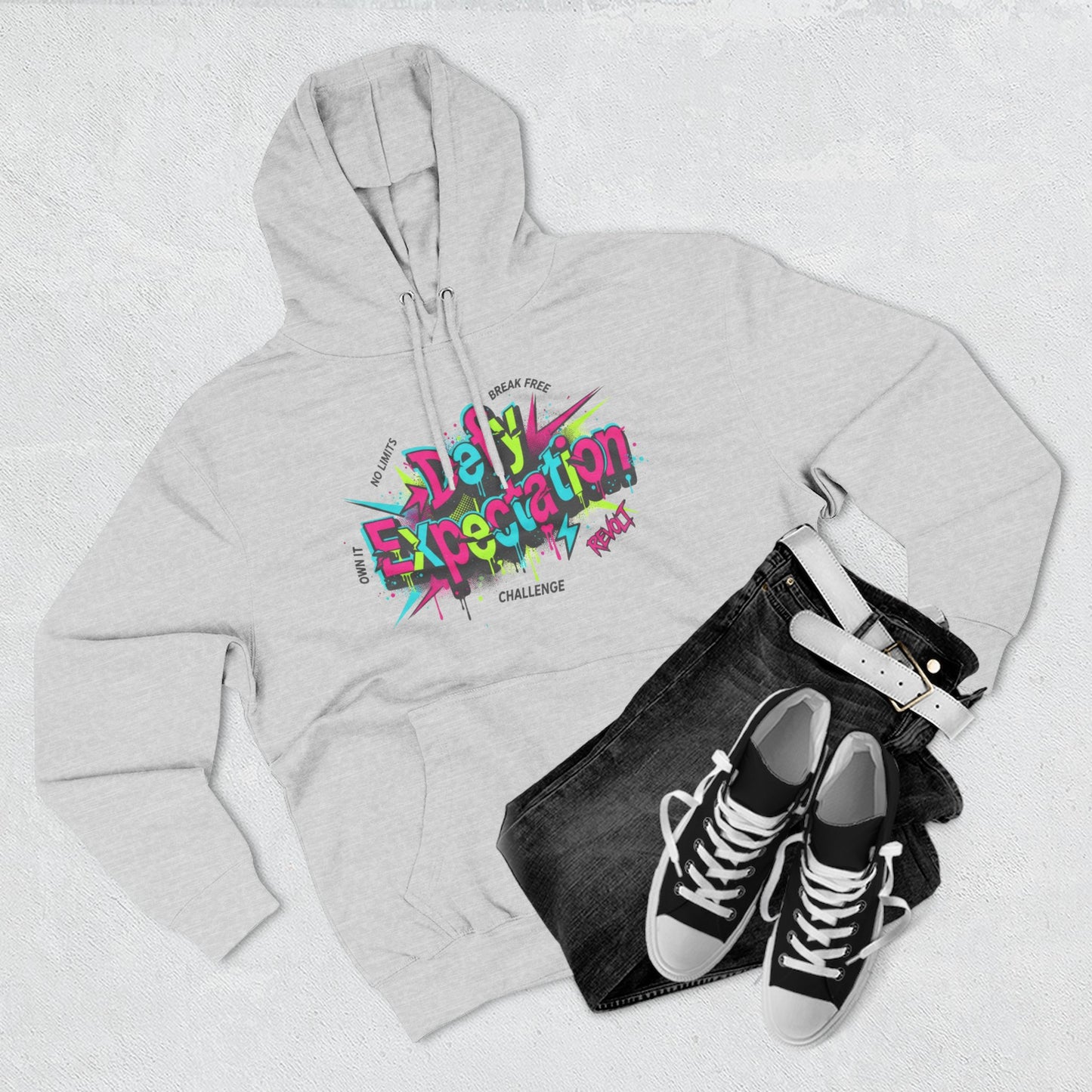 Expectation vs Reality Hoodie — Retro 90s Graffiti 'Defy Expectation' Pullover