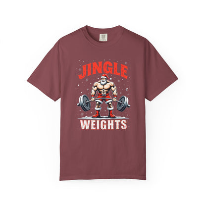 Jingle Weights T-Shirt — Santa Weightlifting Gym Tee (Christmas Fitness Gift)
