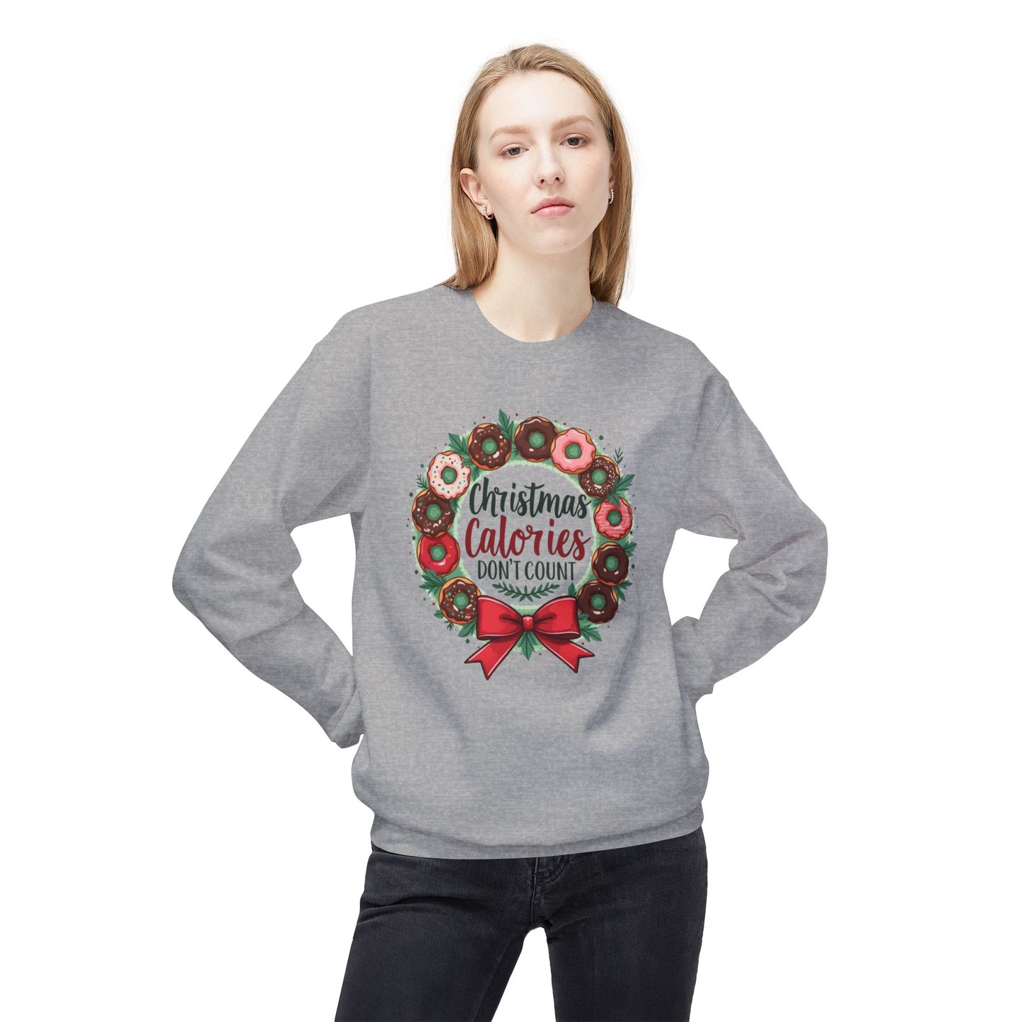 Christmas calories don’t count, Unisex Midweight Softstyle Fleece Crewneck Sweatshirt
