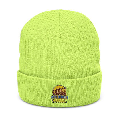 Psychonaut swag, small biz, Ribbed Knit Beanie - Cozy Embroidered Headwear for All Seasons, Winter Fashion, Gift Idea, Casual Style, Outdoor Fun