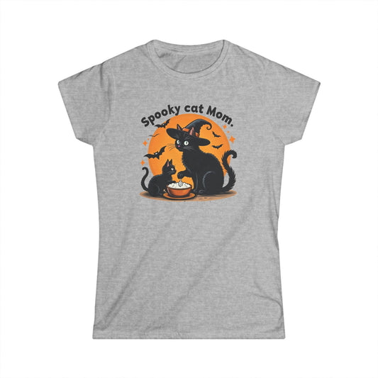 Spooky Cat Mom, Women's T-Shirt - Classic White Softstyle Tee