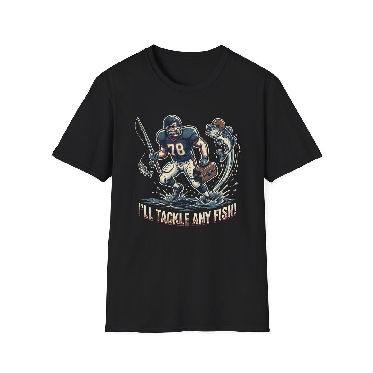 Football Fisherman T‑Shirt – Vintage Helmeted Player Catching Fish Graphic