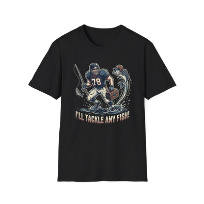 Football Fisherman T‑Shirt – Vintage Helmeted Player Catching Fish Graphic