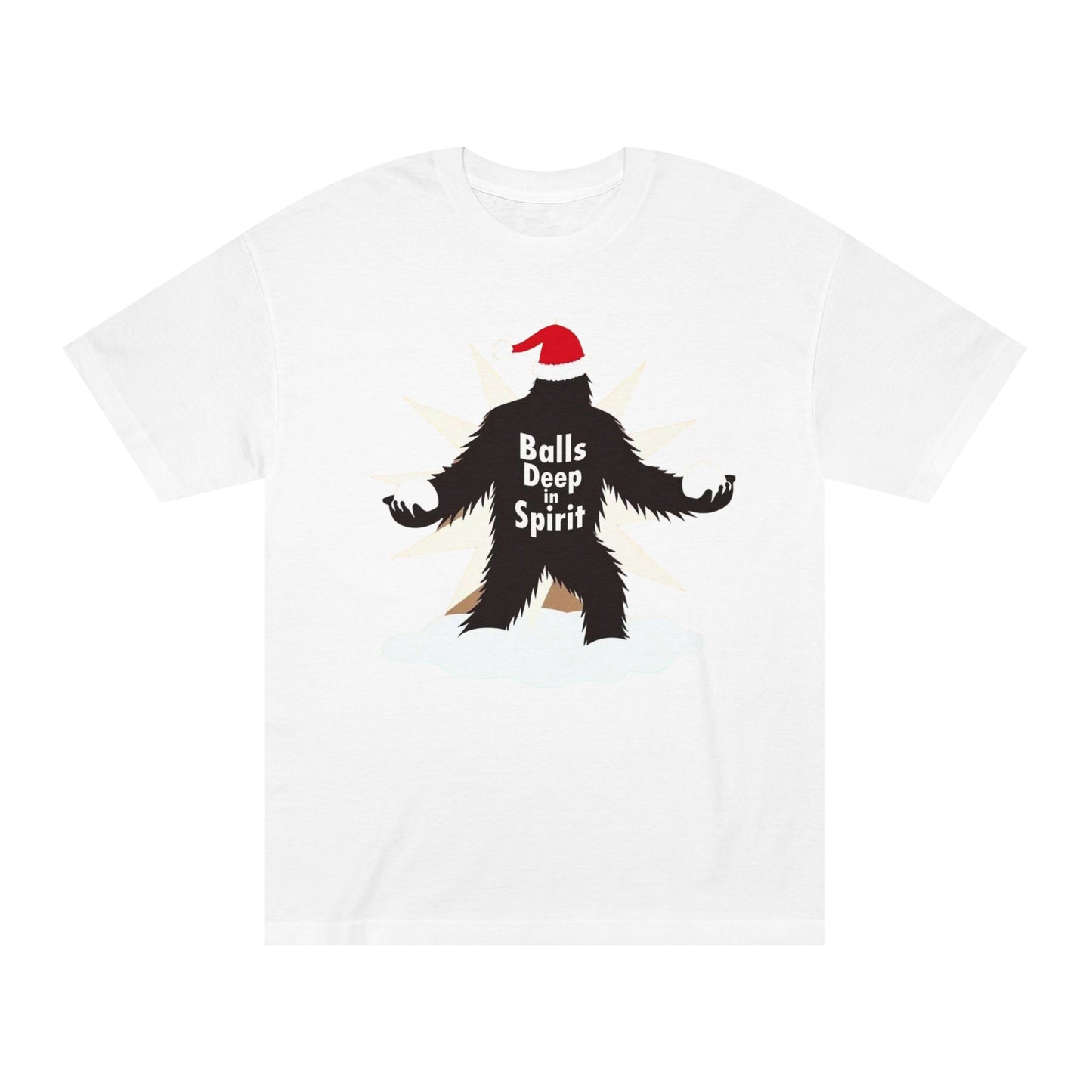 Bigfoot Holiday Tee — "Balls Deep Spirit" Funny Christmas Sasquatch T-Shirt