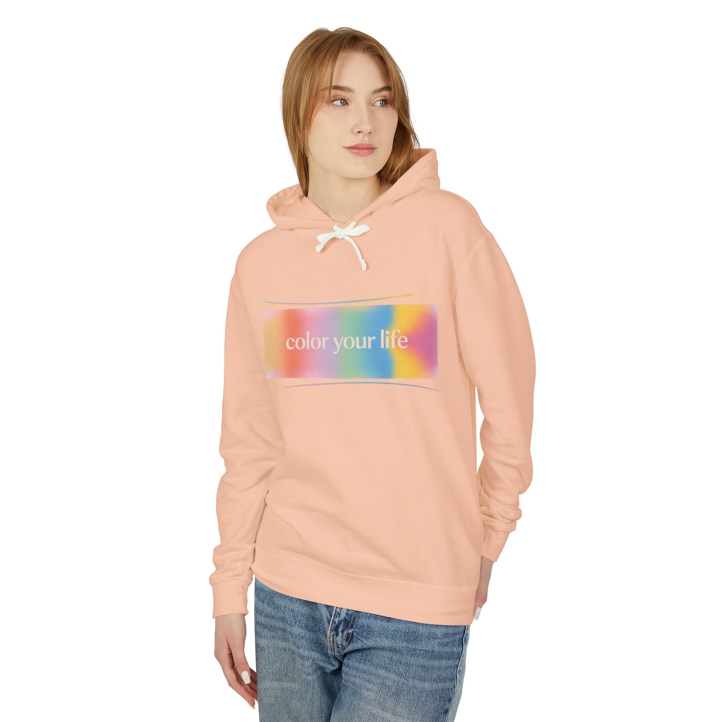 Color Your Life Hoodie — Pastel Rainbow Graphic Hooded Sweatshirt