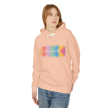Color Your Life Hoodie — Pastel Rainbow Graphic Hooded Sweatshirt