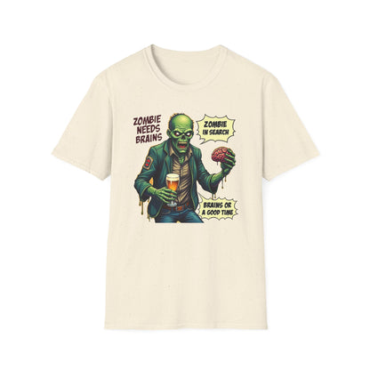 Zombie Needs Brains T-Shirt – Retro Comic Horror Graphic Tee