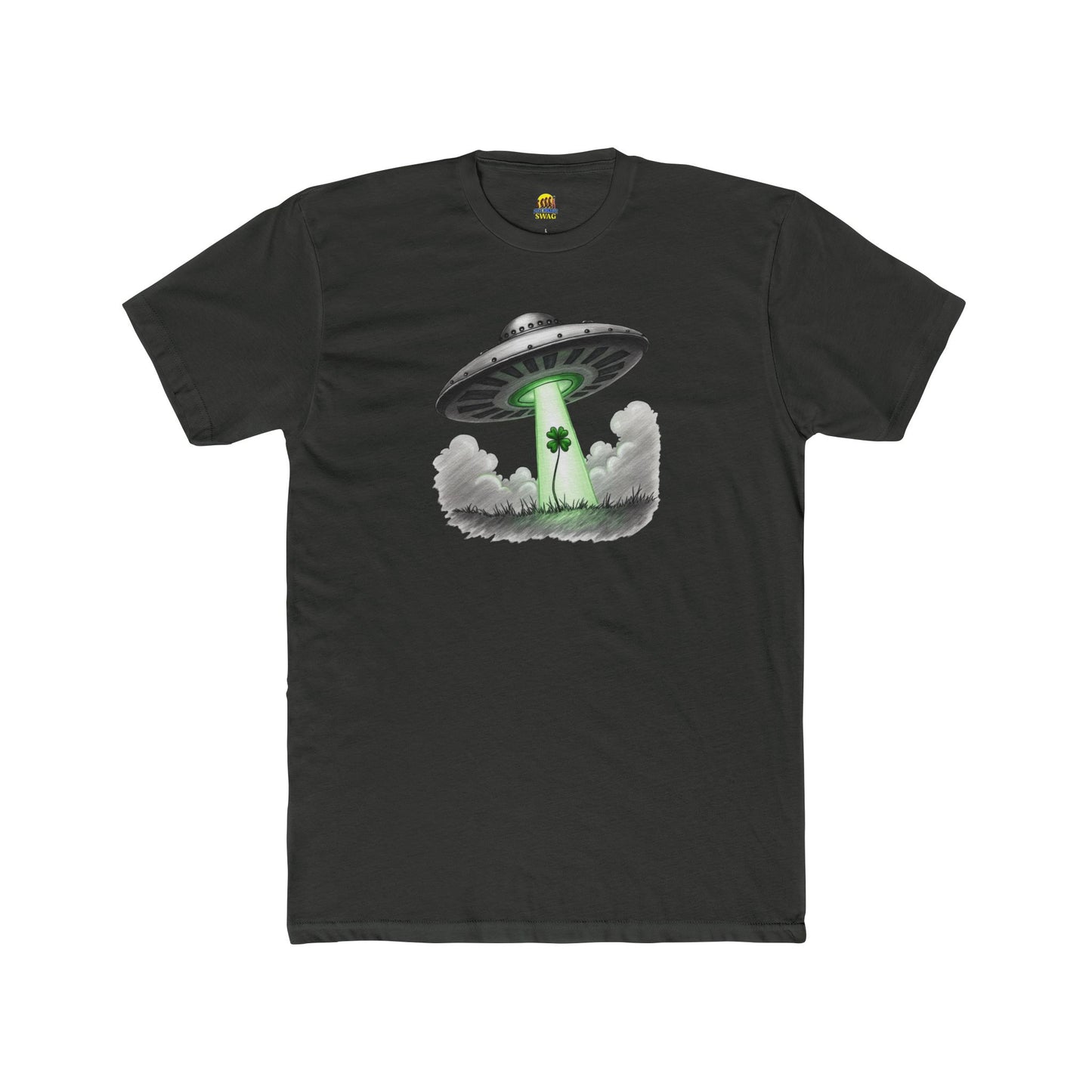 Shamrock Abduction UFO Tee — Green Beam Graphic T-Shirt