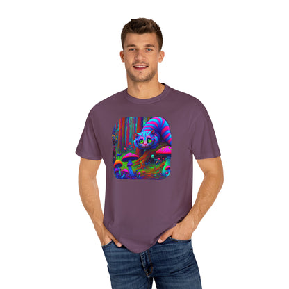 Curious Cat with mushrooms, Unisex Garment-Dyed T-shirt - Psychonaut Swag