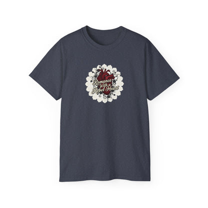 Romance with a Rebel Heart Tee — Gothic Floral Heart Graphic T-Shirt